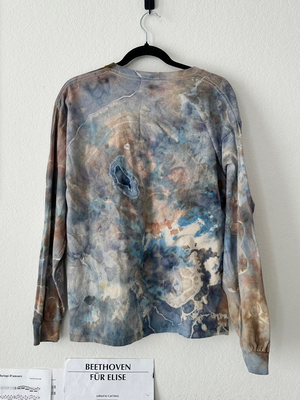 ☁️🌊 Ice-Dyed Long Sleeve Tee — Stormy Sky / Watercolor — Unisex L